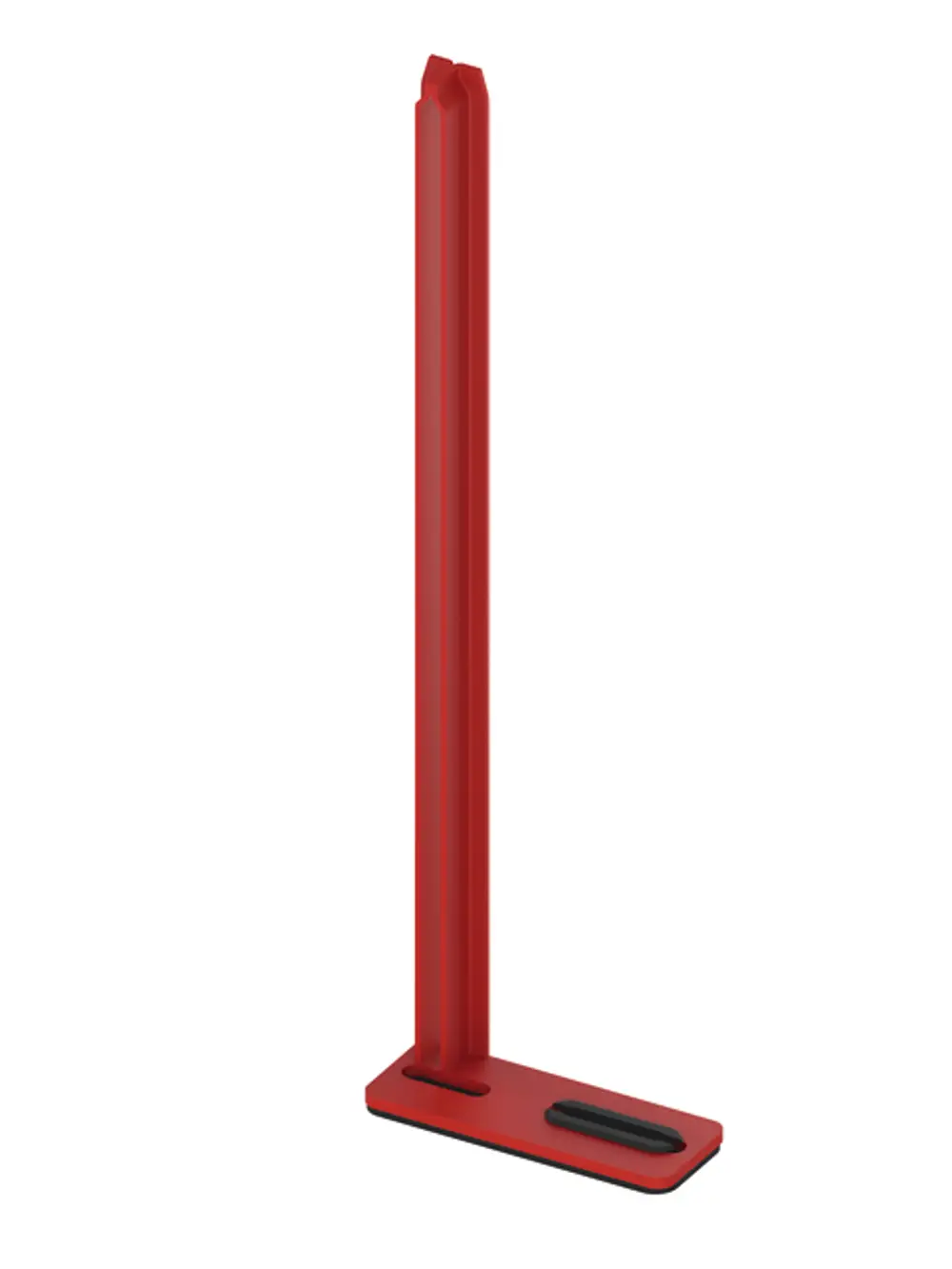 Roter TECE-Registerfuß mit einer stabilen Basis und einem vertikalen, schlanken Design. Eignet sich zur Befestigung in Installationssystemen.